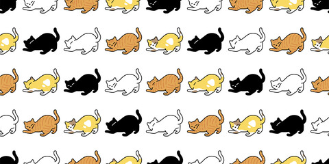 cat seamless pattern kitten vector calico neko breed yarn ball character cartoon pet tile background repeat wallpaper animal doodle illustration design scarf isolated