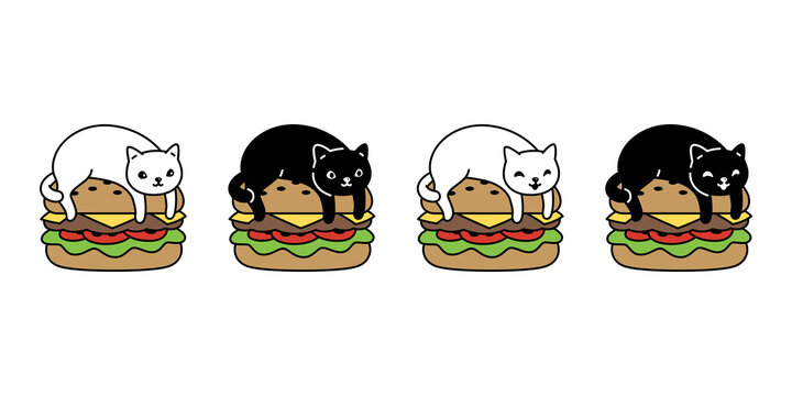 cat vector kitten hamburger calico icon logo breed symbol character cartoon isolated illustration doodle design clip art