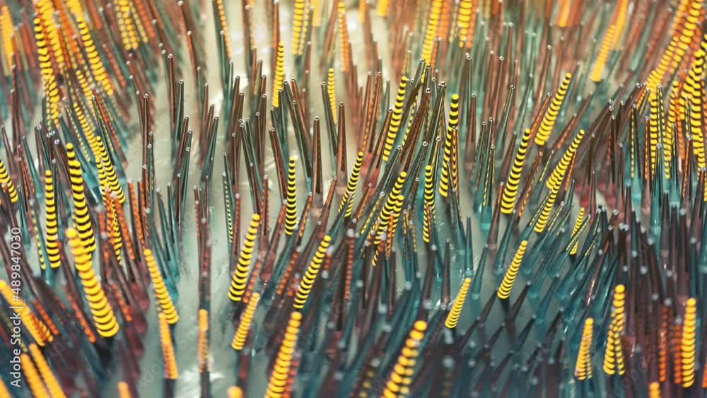 Poster waving optical fiber tubes. futuristic technologies or sci-fi design. seamless loop 3d render animat