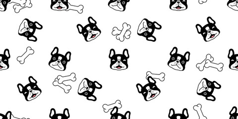 dog seamless pattern french bulldog vector puppy bone pet breed cartoon doodle tile background repeat wallpaper illustration design isolated