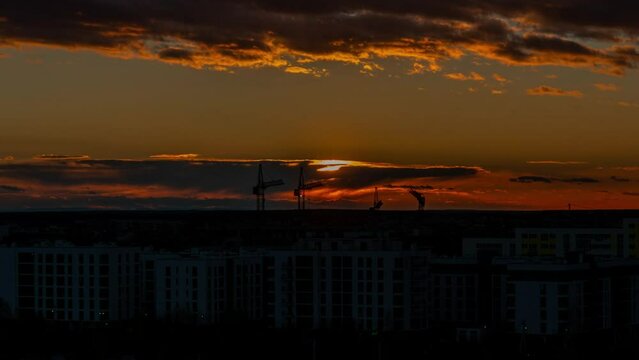 The timelapse of the evening sunset ,Ukraine