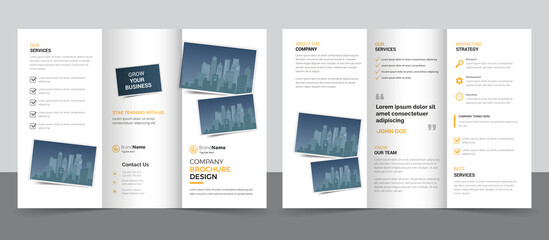 Trifold brochure template design, brochure template layout design, minimal business brochure design, annual report minimal company profile design, editable brochure template layout.