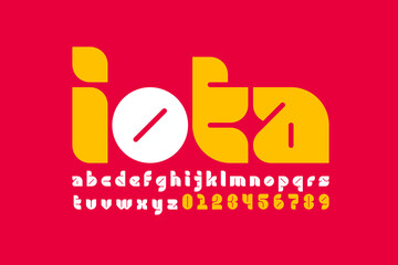 Iota font, alphabet letters and numbers vector illustration