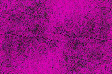 Random cracked magenta color old concrete wall with dark grunge texture for background