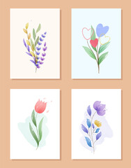 Greeting cards with watercolor flowers