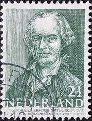 Netherlands - circa 1941: a postage stamp from the Netherlands , showing a portrait of the Physician & Plant Physiologist Jan Ingenhousz (1730-99)