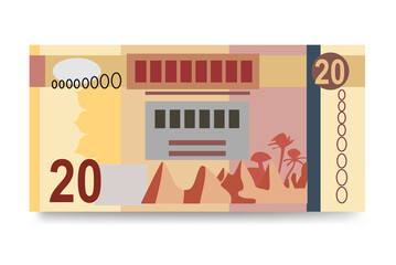 Libyan Dinar Vector Illustration. Libya money set bundle banknotes. Paper money 20 LYD. Flat style. Isolated on white background. Simple minimal design. - obrazy, fototapety, plakaty
