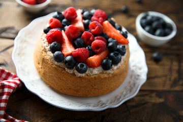 Homemade berry cake with cream filling
