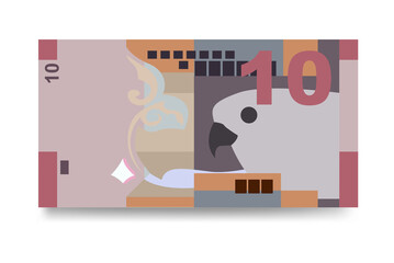 Kuwaiti Dinar Vector Illustration. Kuwait money set bundle banknotes. Paper money 10 KWD. Flat style. Isolated on white background. Simple minimal design.