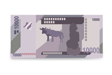 Congolese Franc Vector Illustration. Congo money set bundle banknotes. Paper money 10000 CDF. Flat style. Isolated on white background. Simple minimal design.