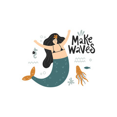 vector design of make waves and mermaid