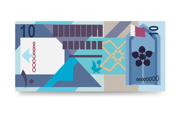 Qatari Rial Vector Illustration. Qatar money set bundle banknotes. Paper money 10 QAR. Flat style. Isolated on white background. Simple minimal design.