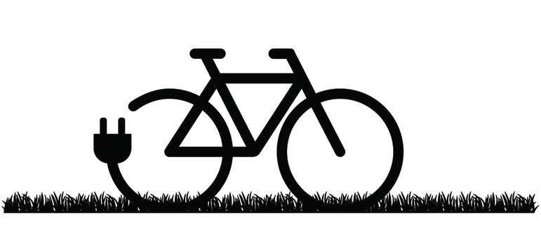 black electric bike on grass clip art preview