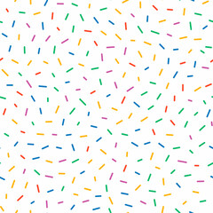 Fototapeta na wymiar Colored confetti. Evenly scattered colored stripes. Seamless vector pattern. Festive background.