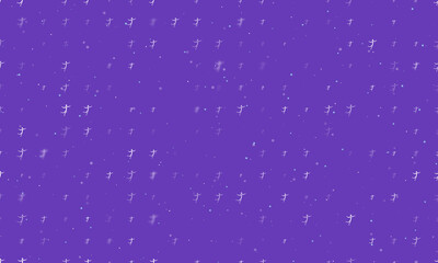 Seamless background pattern of evenly spaced white figure skating symbols of different sizes and opacity. Vector illustration on deep purple background with stars