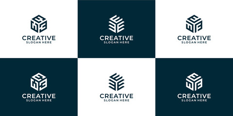Set of creative letter E technology logo with abstract shape logo template.