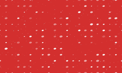 Seamless background pattern of evenly spaced white explosion symbols of different sizes and opacity. Vector illustration on red background with stars