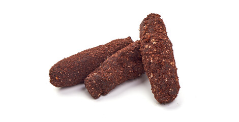 Chocolate sweets, close-up, isolated on white background.