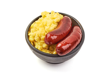 Bangers and mash, Traditional British cuisine, isolated on white background.