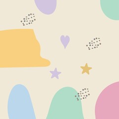 abstract background. Hand drawn various shapes and doodle objects. Modern contemporary trendy vector illustration. Each background is isolated. pastel colors
