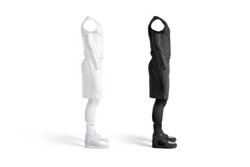 Blank black and white basketball uniform mockup, profile view