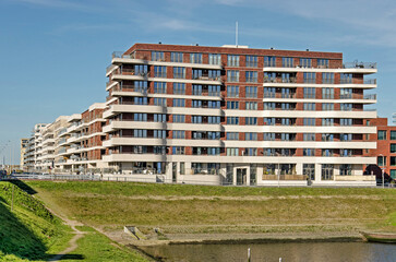 The Hague, The Nethelrands, February 26, 2022: recently completed apartment blocks close to the harbour and seain Scheveningen neighbourhood