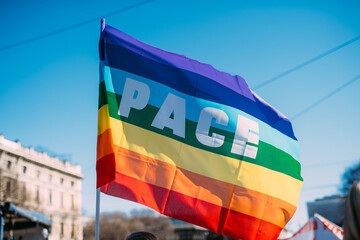 Peace flag blowing in the wind - obrazy, fototapety, plakaty