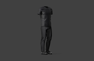 Blank black sport uniform with v-neck t-shirt and pants mockup