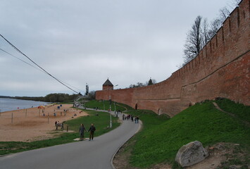 The walls of the Novgorod Kremlin and the Victory Monument