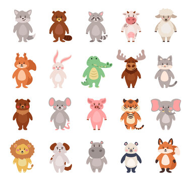 Cartoon style set of cute different animals