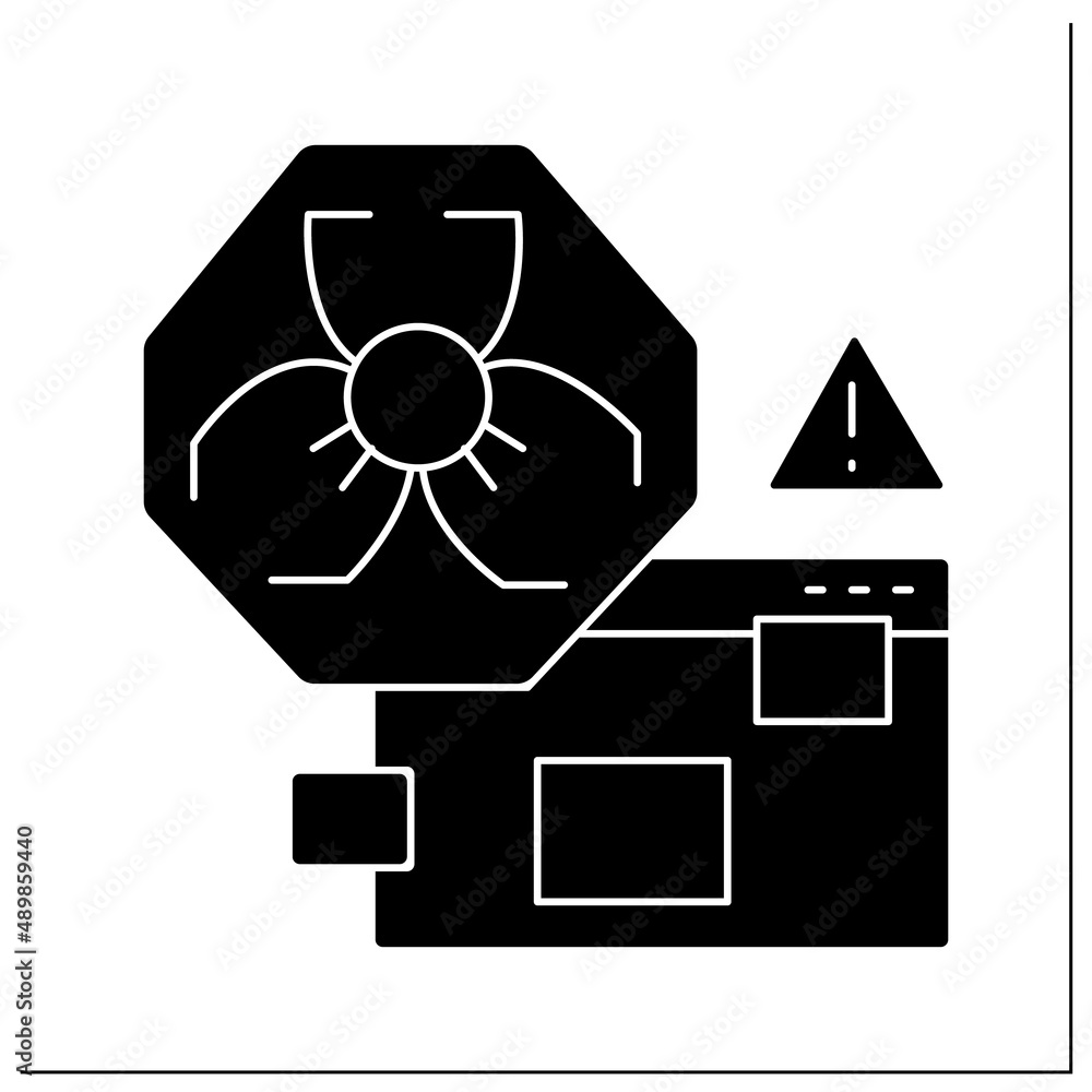 Poster malware alert glyph icon. malicious hacker software antivirus warning line pictogram. concept of mal