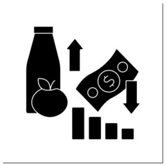 Inflation glyph icon. Decrease in purchasing power of money. Increase in prices of goods and services in an economy.Money concept.Filled flat sign. Isolated silhouette vector illustration