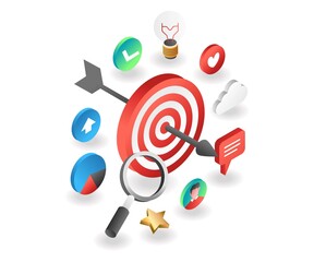 Flat isometric illustration concept. target filter marketing strategy