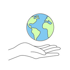Planet Earth in open hand. Hand holding globe isolated on white background. Ecology concept.