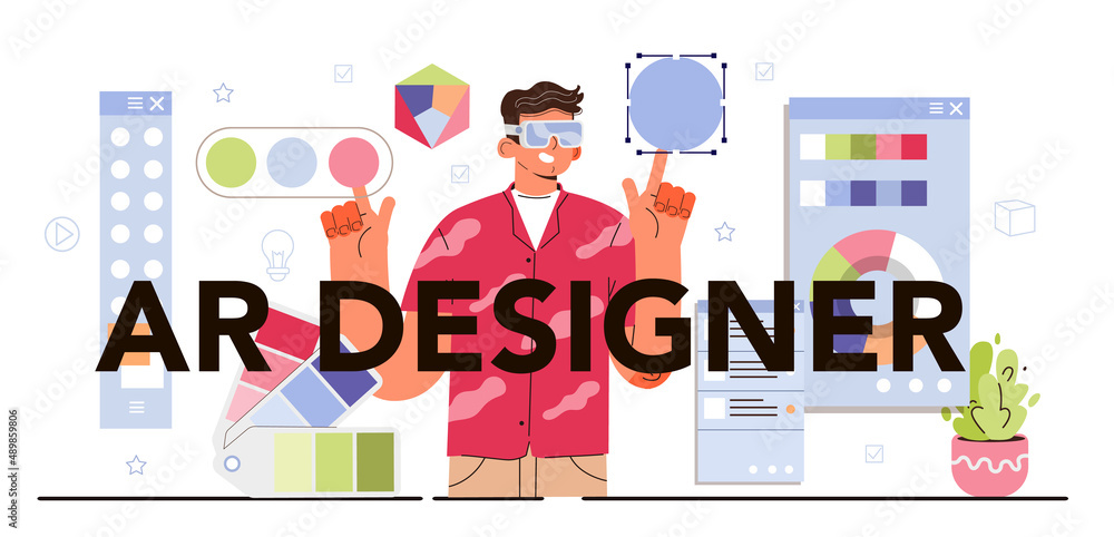 Aufkleber ar designer typographic header. augmented reality visual development.