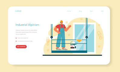 Industrial climbers web banner or landing page. Alpinist climb