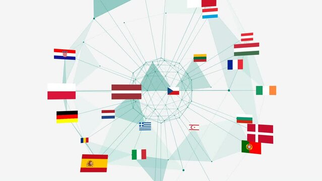 European union country flags circling interconnected around a circle