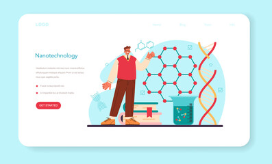 Nano engineering web banner or landing page. Scientists work
