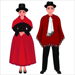 Man and woman in national costumes of Bolivia. Vector illustration