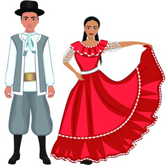 Man and woman in national Paraguayan costumes. Vector illustration