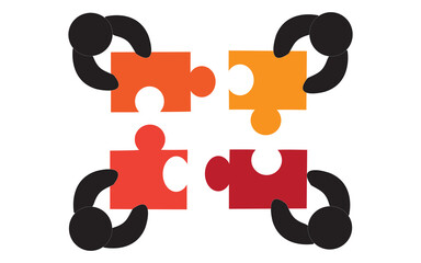 Teamwork people with puzzle pieces top view. Teamwork people vector for jigsaw design, marketing, icon and logo template. Modern flat teamwork people with puzzle. Puzzle pieces, vector illustration