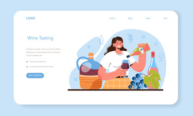 Wine maker concept. Grape wine aging in a wood barrel. Wine factory