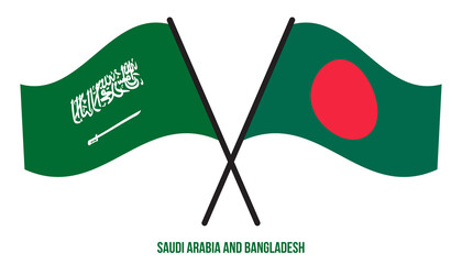Saudi Arabia and Bangladesh Flags Crossed And Waving Flat Style. Official Proportion. Correct Colors