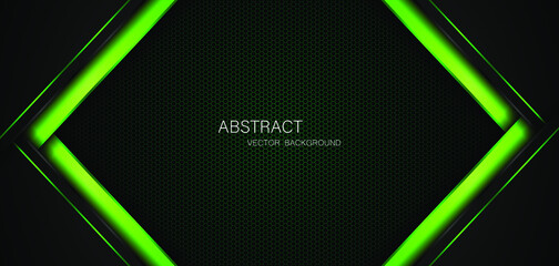 Dark steel mesh abstract background with black and green polygon shapes, free space for design. modern technology innovation concept background
