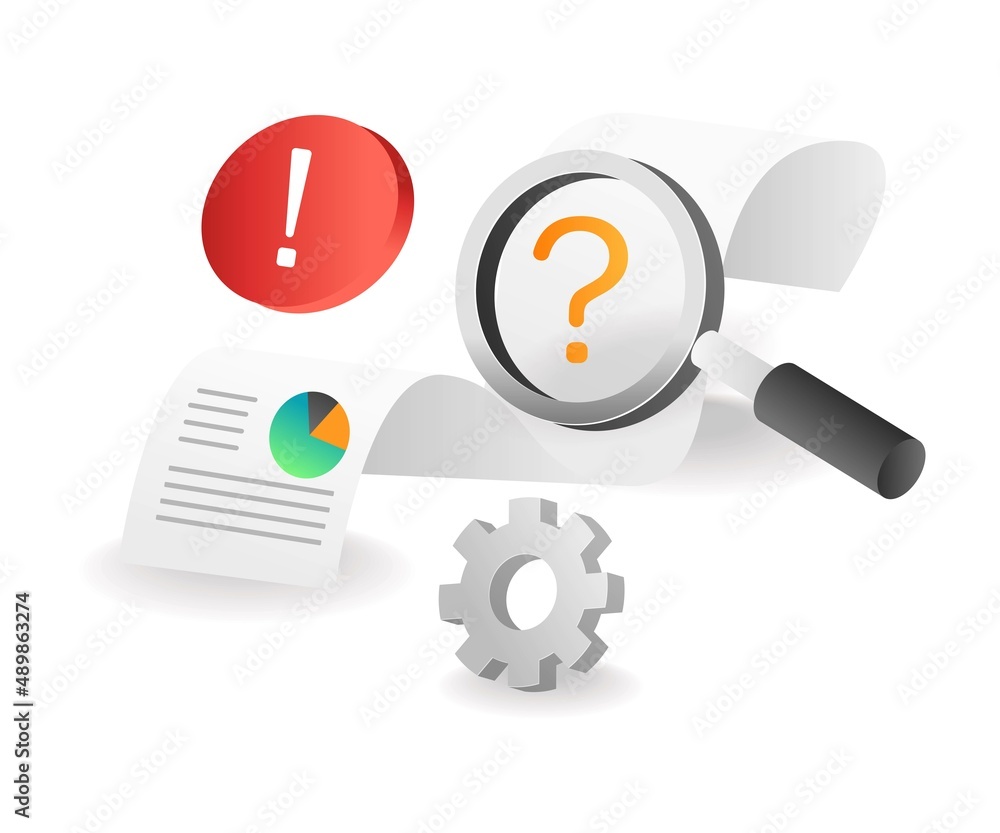 Poster flat isometric illustration concept. data question mark is empty