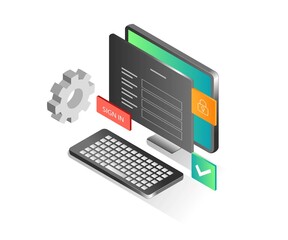 Flat isometric illustration concept. Computer security data account