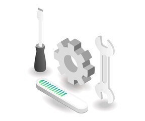 Flat isometric concept illustration. repair and maintenance