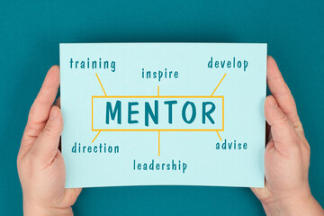 Mentor concept, training to develop leadership, giving advise to a new direction, business and...