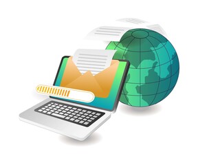 Flat isometric concept illustration. process of sending email data