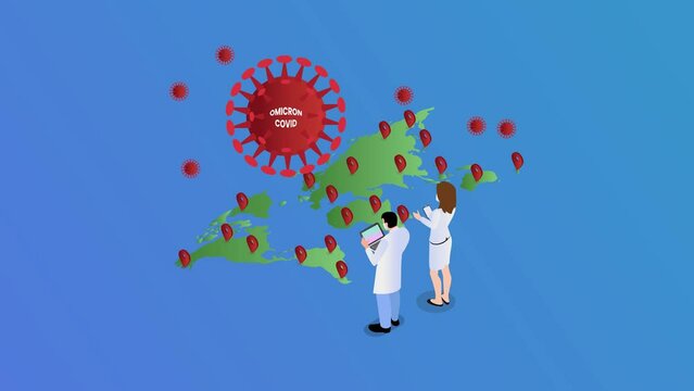 Two doctors tracing spread of omicron on world map